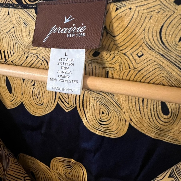 Vintage 2000s Prairie New York Gold Navy Tunic Dress Silk Lycra Large - Picture 3 of 6